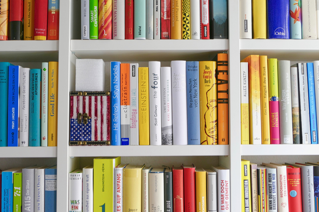 American flag inside a bookshelf